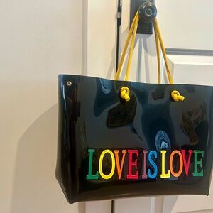 Alberta Ferretti Black Tote with Multicolor 'LOVE IS LOVE' Design